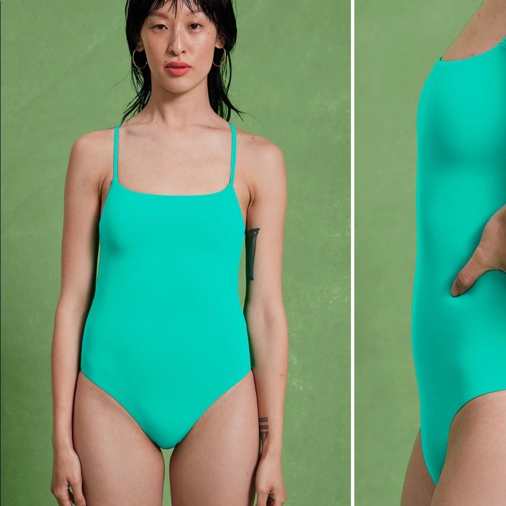 girlfriend collective clemente one piece aqua